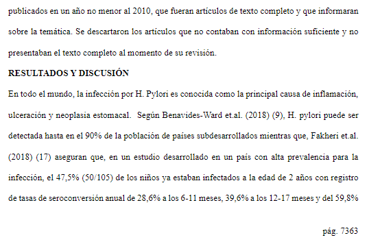 Página 14 del artículo científico sobre microbiota intestinal y Helicobacter pylori en niños (Ciencia Latina, 2023).