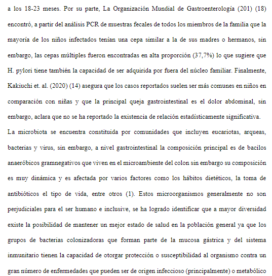 Página 15 del artículo científico sobre microbiota intestinal y Helicobacter pylori en niños (Ciencia Latina, 2023).