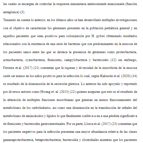 Página 17 del artículo científico sobre microbiota intestinal y Helicobacter pylori en niños (Ciencia Latina, 2023).