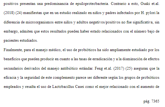 Página 18 del artículo científico sobre microbiota intestinal y Helicobacter pylori en niños (Ciencia Latina, 2023).