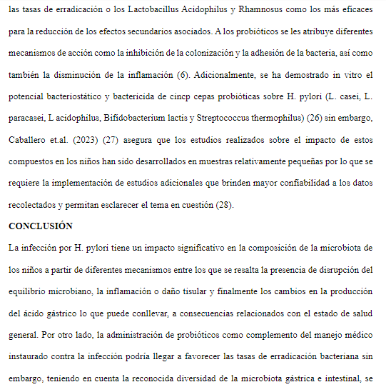 Página 19 del artículo científico sobre microbiota intestinal y Helicobacter pylori en niños (Ciencia Latina, 2023).
