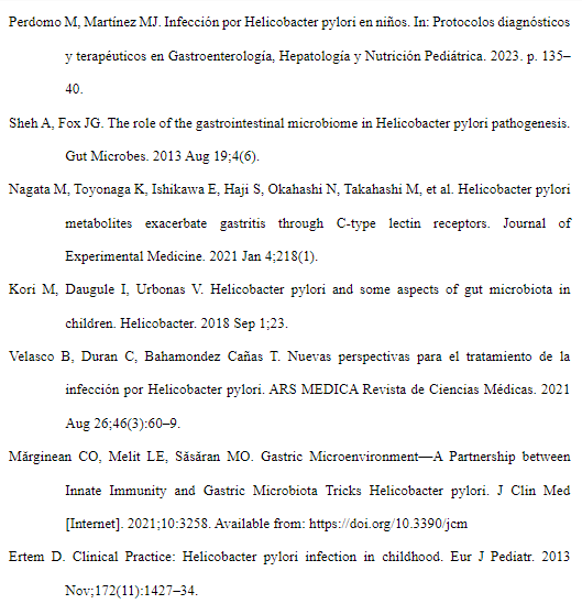Página 21 del artículo científico sobre microbiota intestinal y Helicobacter pylori en niños (Ciencia Latina, 2023).
