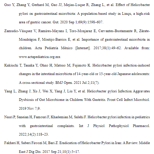 Página 23 del artículo científico sobre microbiota intestinal y Helicobacter pylori en niños (Ciencia Latina, 2023).