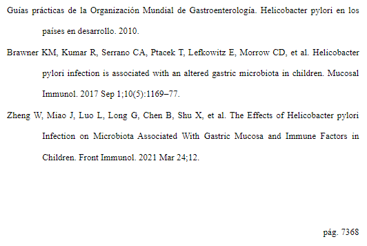 Página 24 del artículo científico sobre microbiota intestinal y Helicobacter pylori en niños (Ciencia Latina, 2023).